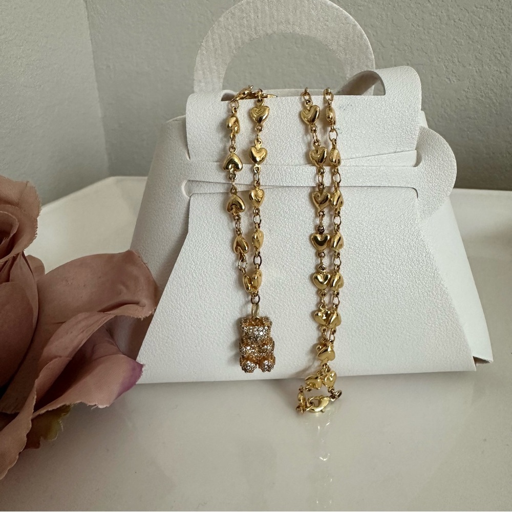 Crystal Haze Gold Nostalgia 3D Pave Bear Heart chain Necklace - Picture 15 of 17